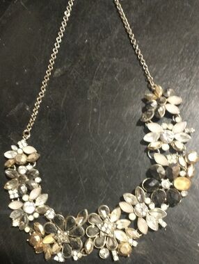 Floral Crystal Statement Necklace - Gold & Silver Tone